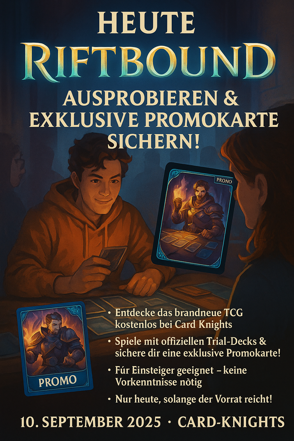 Teilnehmende beim Riftbound-Demo-Event spielen das neue TCG mit offiziellen Trial Decks und erhalten exklusive Promokarten.