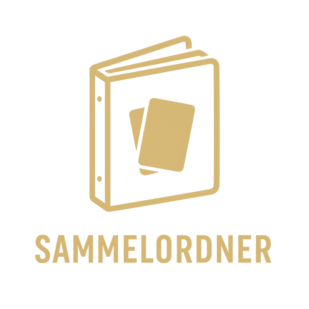 Logo der Kategorie „Sammelordner“ mit einem stilisierten goldenen Sammelordner, darauf zwei überlappende Karten, vor dunklem Hintergrund. Darunter der Schriftzug „SAMMELORDNER“ in goldener Blockschrift.