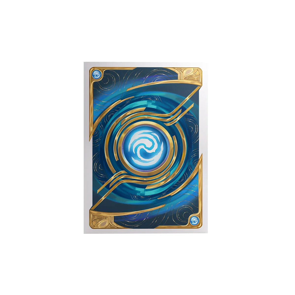 Logo-Motiv des Altered TCG mit einem magisch wirbelnden blauen Zentrum, umgeben von goldenen, kreisförmig angeordneten Linien auf einem dunkelblau-türkisen Hintergrund. Das Design erinnert an einen Portal- oder Energieeffekt und ist visuell zentriert.