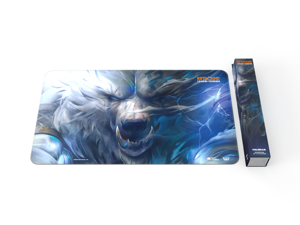 Riftbound Origins Volibear Playmat mit hochwertigem Neopren, stitched trim und Artwork von Champion Volibear für das League of Legends TCG