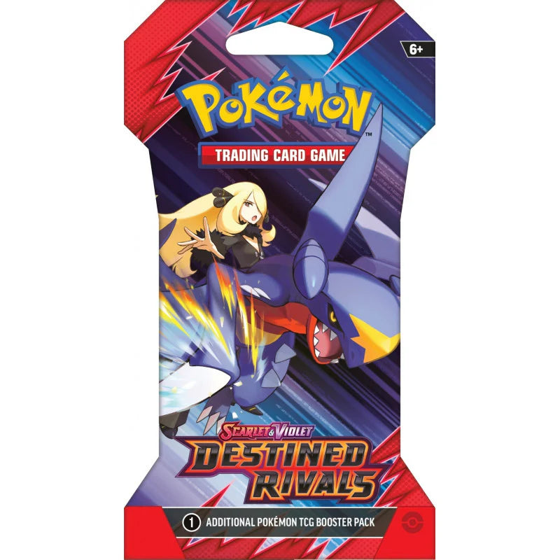 Pokémon TCG Sleeved Boosterpack aus Scarlet & Violet: Destined Rivals (SV10), versiegelt im Blister mit Artwork, enthält 10 Karten + 1 Online-Codekarte. Cynthias Knackrack