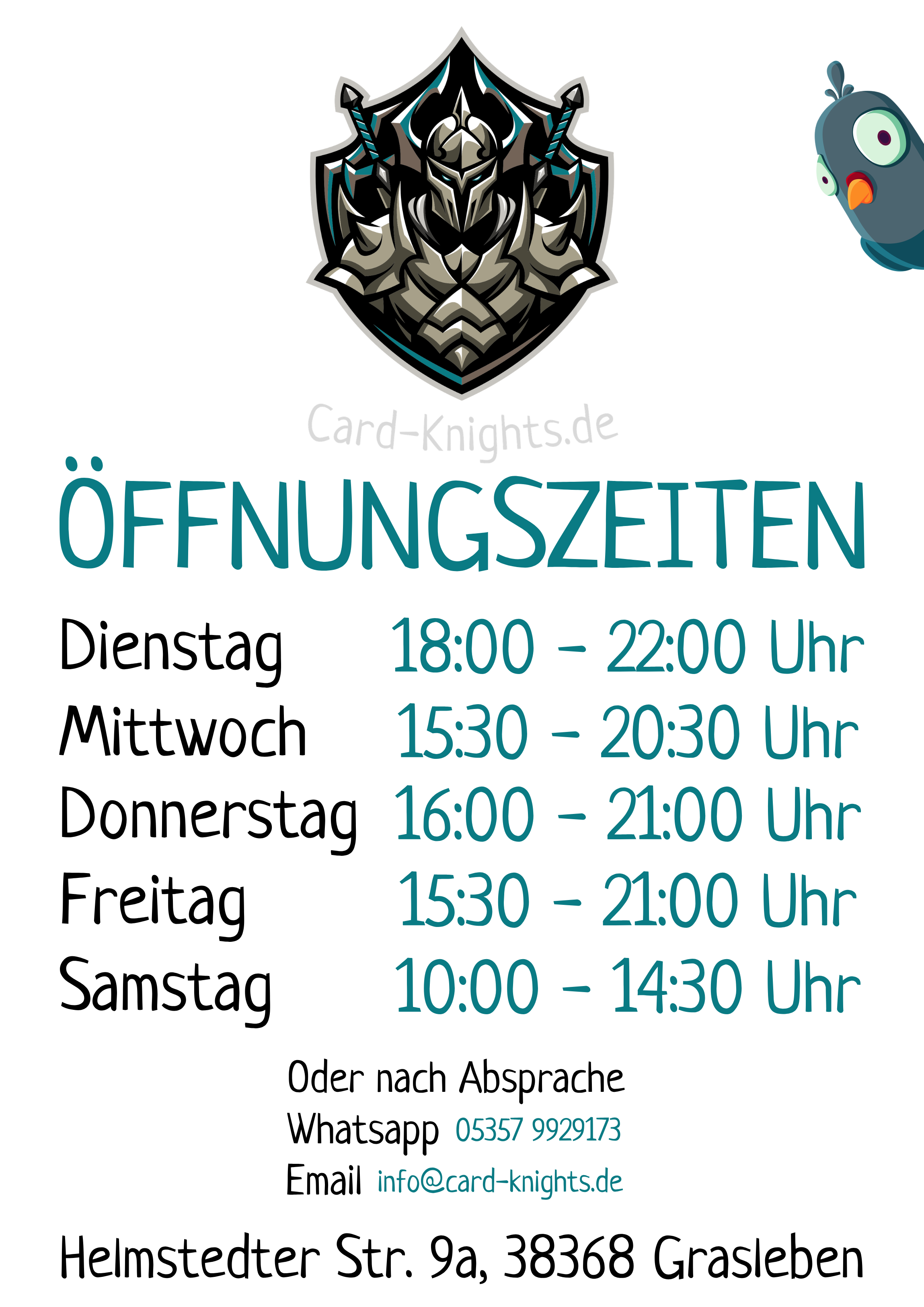 Öffnungszeiten -aktuell- Card-Knights.de / Store Grasleben