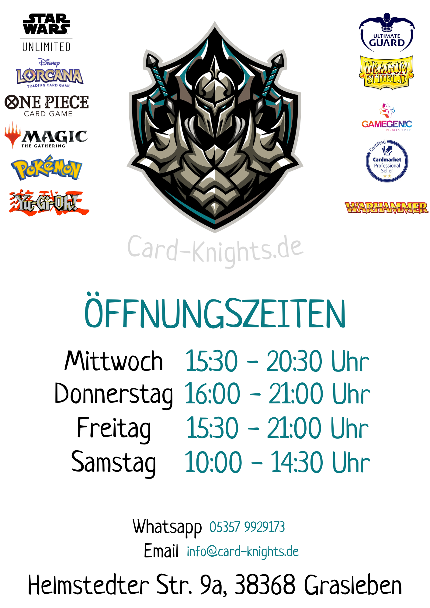 Öffnungszeiten -aktuell- Card-Knights.de / Store Grasleben