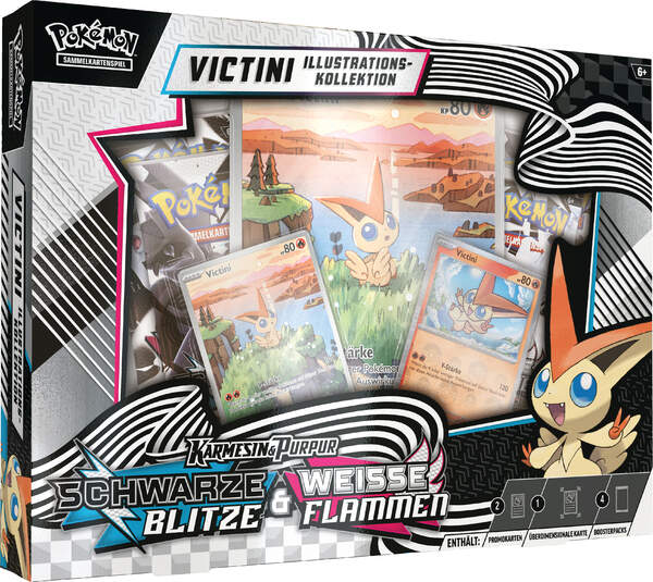 Pokémon Victini Illustration Kollektion (Deutsch) mit 2 Boostern Schwarze Blitze, 2 Boostern Weiße Flammen, 2 Promokarten & XXL-Karte