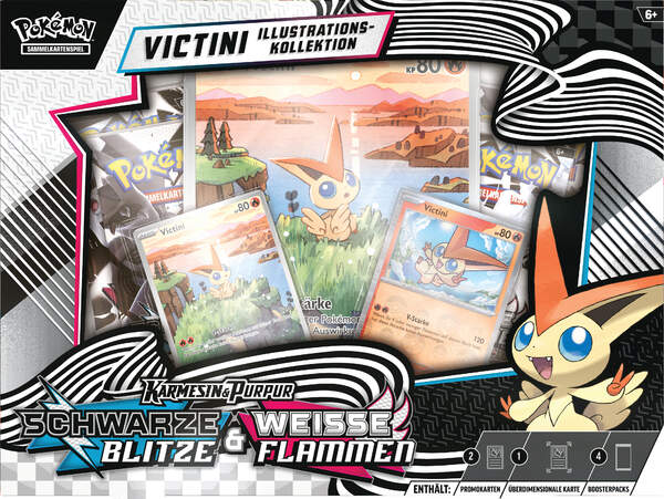 Pokémon Victini Illustration Kollektion (Deutsch) mit 2 Boostern Schwarze Blitze, 2 Boostern Weiße Flammen, 2 Promokarten & XXL-Karte
