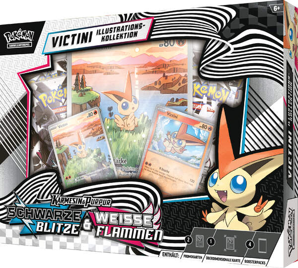 Pokémon Victini Illustration Kollektion (Deutsch) mit 2 Boostern Schwarze Blitze, 2 Boostern Weiße Flammen, 2 Promokarten & XXL-Karte