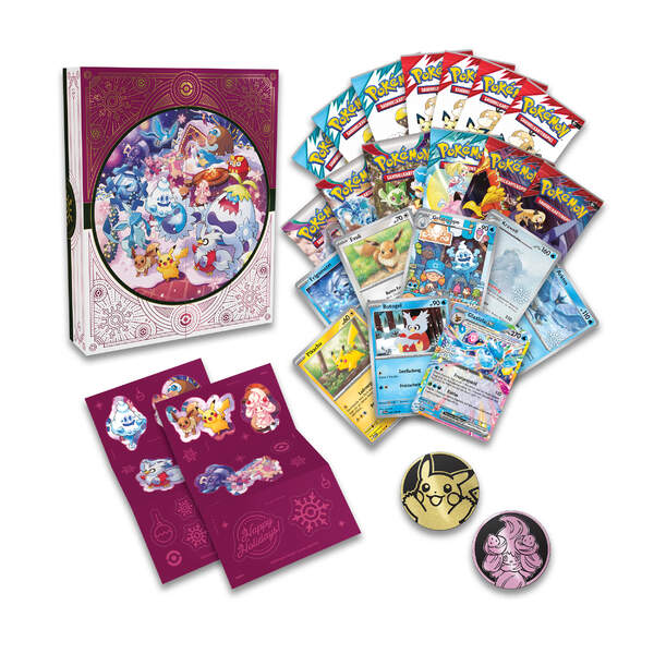 Inhalt des Pokémon Adventskalenders 2025 mit Holo-Karten, Boostern und Goodies