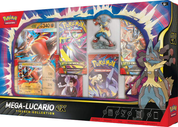 Pokémon TCG Figuren-Kollektion Mega-Lucario-ex mit Promo, XXL-Karte, Figur und 5 Boostern