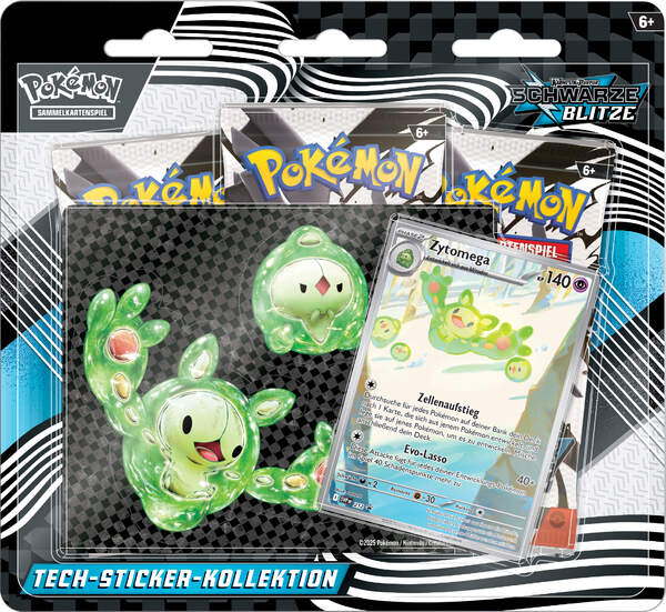 Pokémon Tech-Sticker-Kollektion Zytomega (Deutsch) – 3 Booster Schwarze Blitze, Promokarte, Stickerbogen & Code-Karte