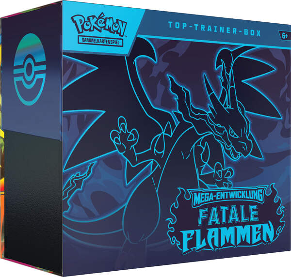 Pokémon TCG Top-Trainer-Box Fatale Flammen ME02 mit Mega-Glurak X-ex und exklusiver Knarbon-Promo