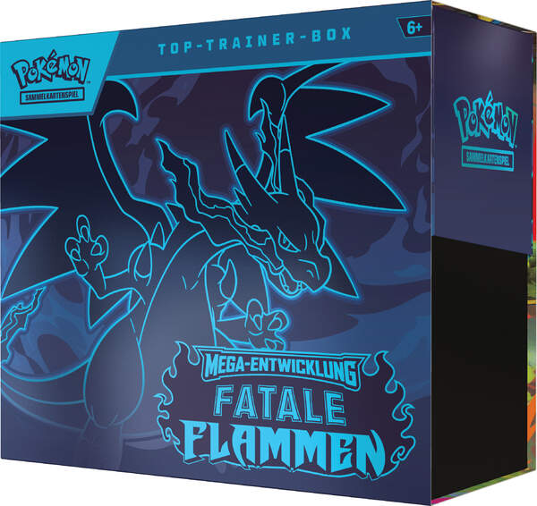 Pokémon TCG Top-Trainer-Box Fatale Flammen ME02 mit Mega-Glurak X-ex und exklusiver Knarbon-Promo