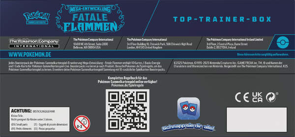 Pokémon TCG Top-Trainer-Box Fatale Flammen ME02 mit Mega-Glurak X-ex und exklusiver Knarbon-Promo Unterseite