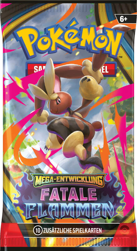 Pokémon ME02 Booster Bundle – Fatale Flammen mit 6 Boosterpacks, feurigem Design und Mega-Glurak auf der Verpackung.