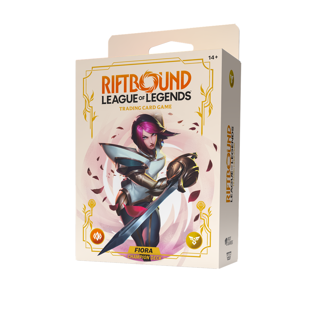 Riftbound Spiritforged Champion Deck Fiora mit 56 Karten, Booster, Spielmatte und Deckbox