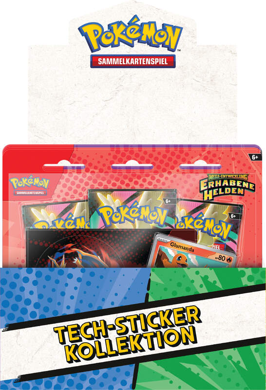 Pokémon ME02.5 Glumanda Tech-Sticker-Kollektion mit exklusiver Glumanda-Promokarte, Tech-Stickerbogen und drei Boosterpacks aus Erhabene Helden