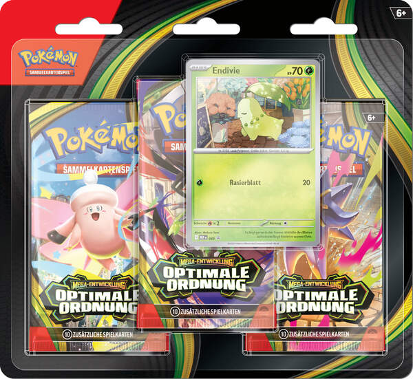 Pokémon ME03 3-Pack-Blister Optimale Ordnung mit Endivie Promokarte