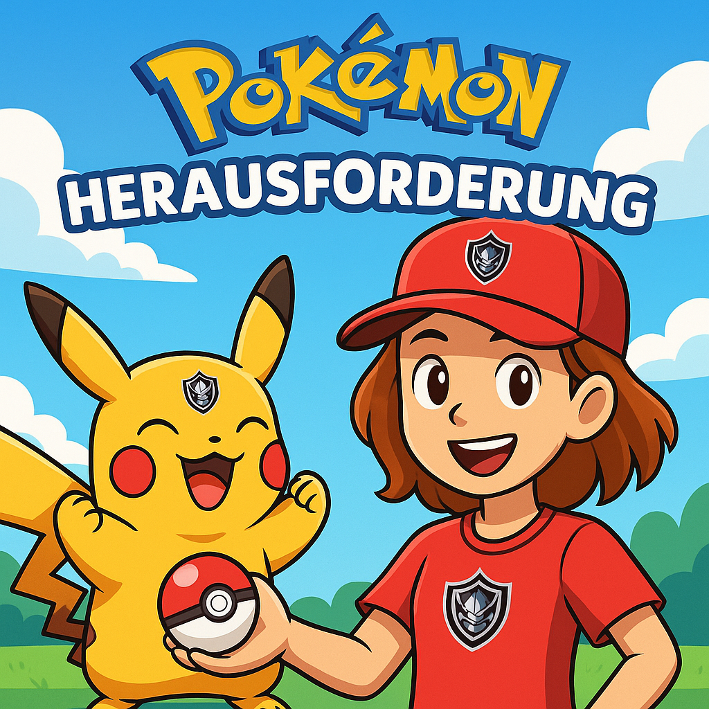 Farbige Illustration mit jungen Pokémon-Spieler:innen im freundlichen TCG-Duell während der Pokémon Herausforderung im Card-Knights Store Grasleben.