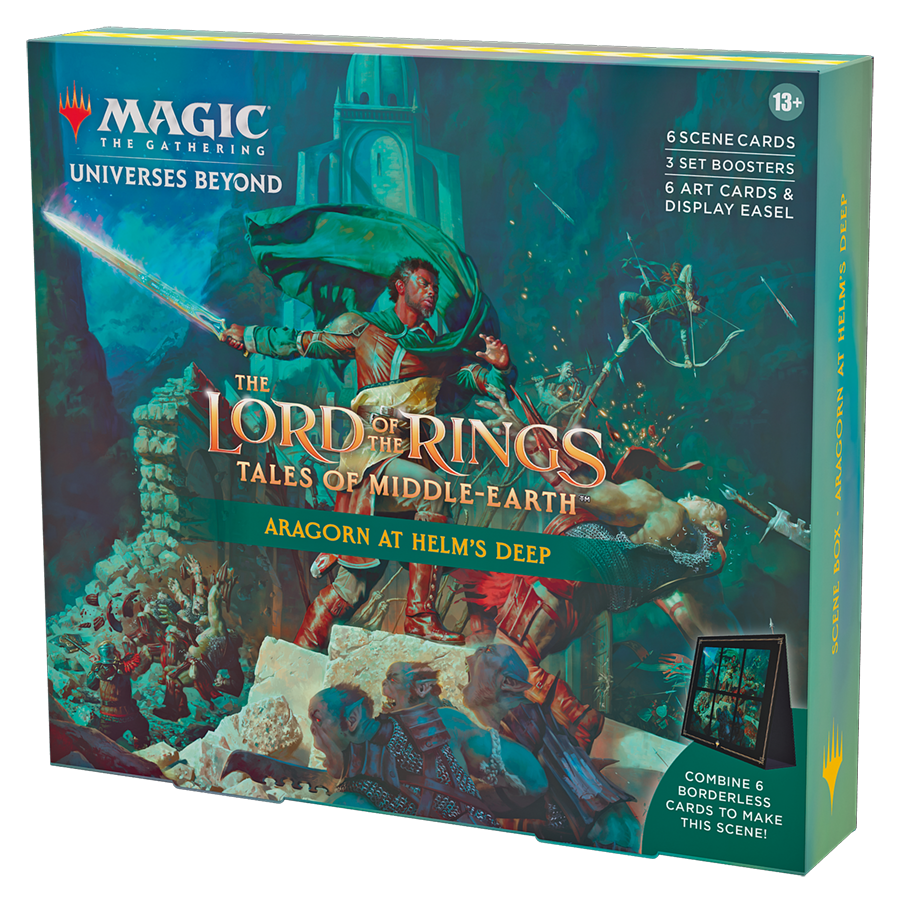 Magic: The Gathering - Der Herr der Ringe: Geschichten aus Mittelerde Szenenbox – Aragorn in Helms Klamm (6 Szenenkarten, 6 Artwork-Karten, 3 Set Booster + Aufsteller)