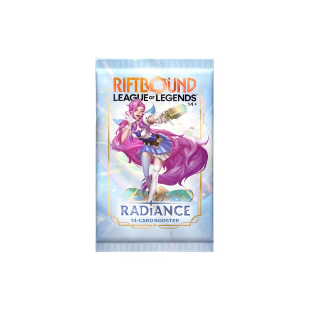 Riftbound League of Legends TCG Radiance einzelnes englisches Boosterpack mit 14 Sammelkarten aus Set 5 und Champions wie Ekko, Evelynn und Seraphine