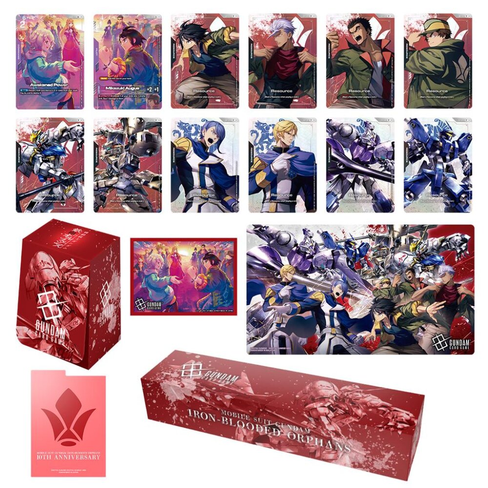 Gundam Card Game Premium Accessory Set PB-02 Mobile Suit Gundam IRON-BLOODED ORPHANS mit Deckbox, Kartenhüllen, Spielmatte, Storage Box und exklusiven Karten im Design der Anime-Serie