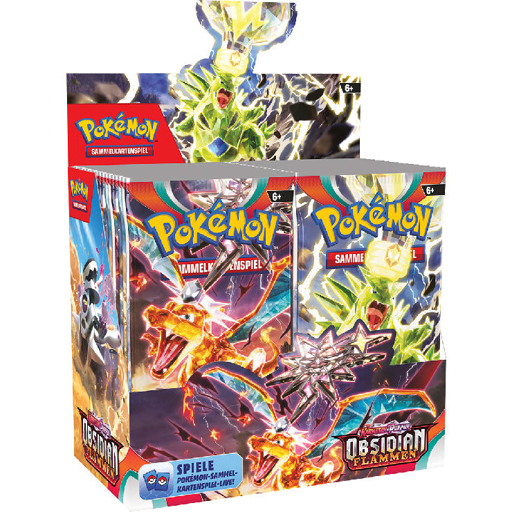 Pokémon KP03 Obsidianflammen Booster Display mit 36 Boostern und Terakristall Glurak ex