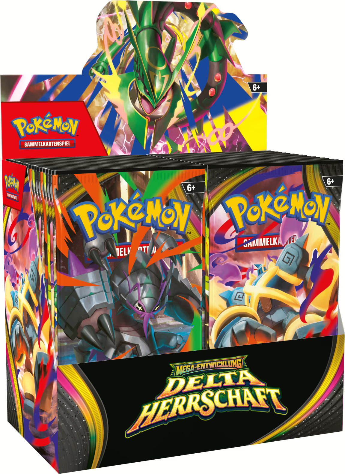 Pokémon ME06 Mega-Entwicklung Delta-Herrschaft Booster Display auf Deutsch mit 36 Boosterpacks und Karten rund um Mega-Rayquaza-ex