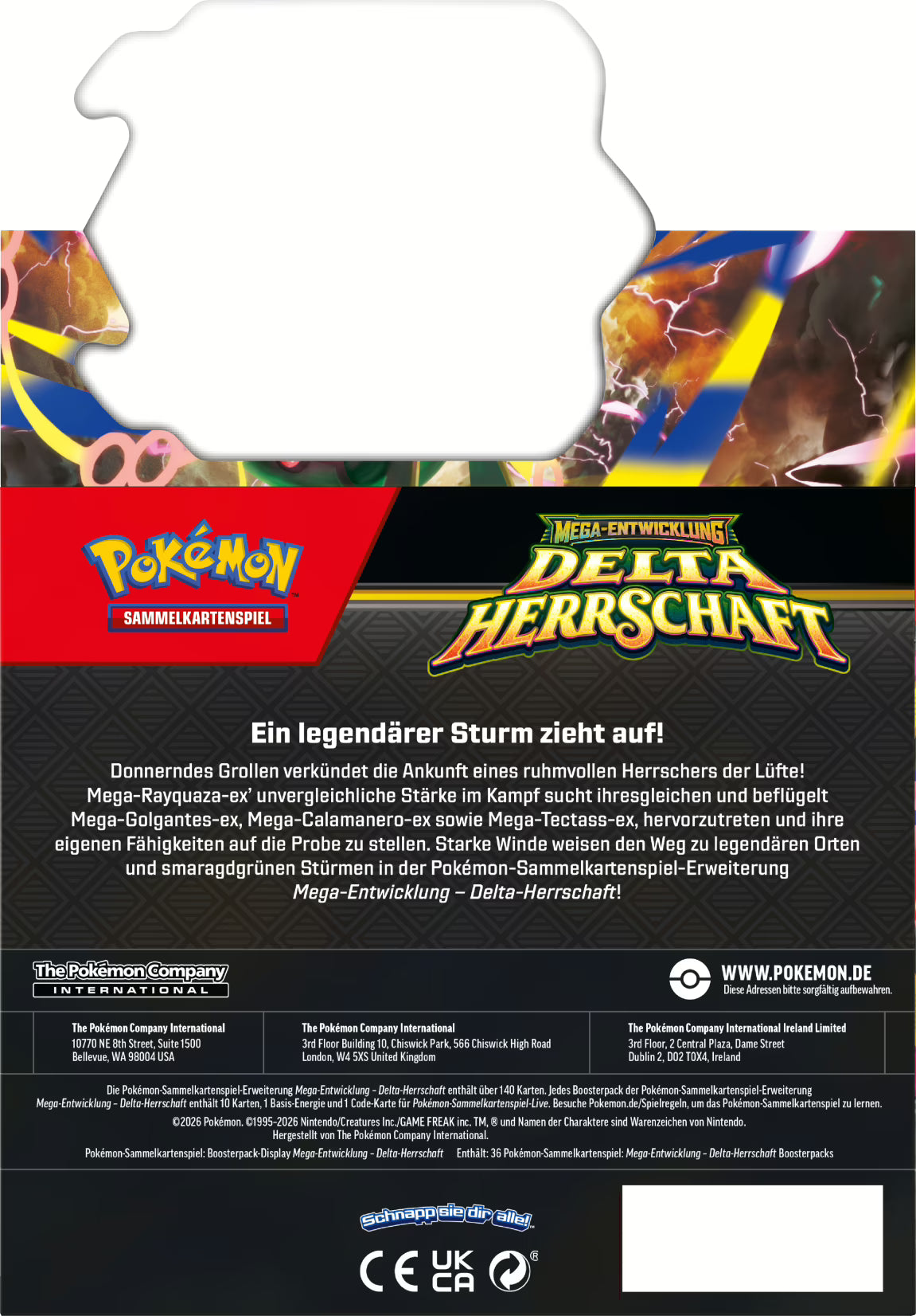 Pokémon ME06 Mega-Entwicklung Delta-Herrschaft Booster Display auf Deutsch mit 36 Boosterpacks und Karten rund um Mega-Rayquaza-ex
