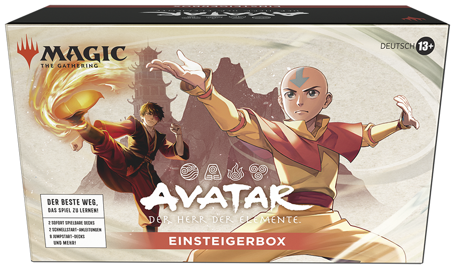 Magic: The Gathering Avatar – Der Herr der Elemente Einsteigerbox (3× Deutsch) mit Decks, Spielmatten und Spindown-Würfeln