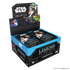 Verpackung des Star Wars Unlimited Booster-Displays Legends of the Force. Box mit 24 Boosterpacks, galaktischem Artwork, Lichtschwert-Motiven und Logos. Enthaltene Karten stammen aus verschiedenen Star Wars Epochen.