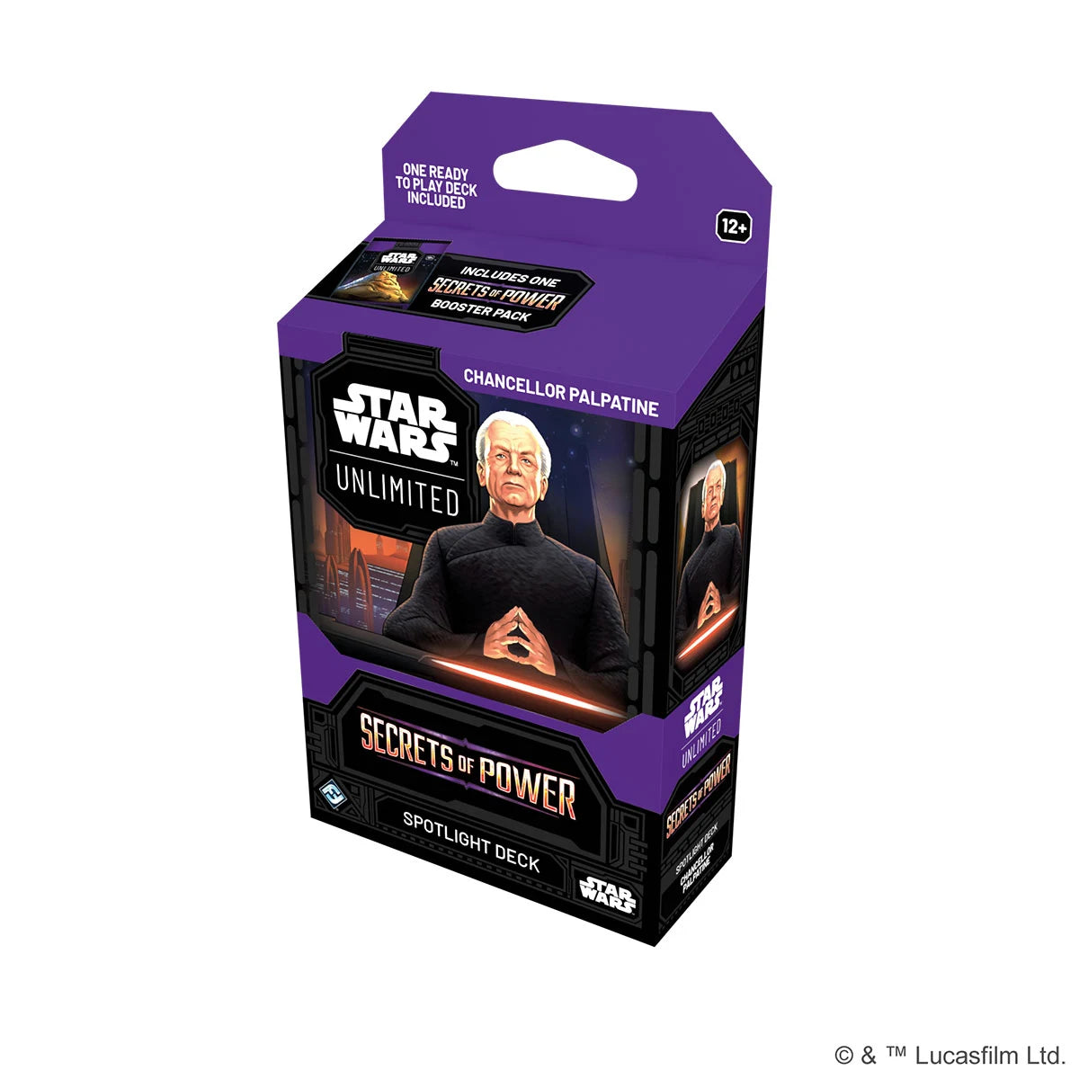 Star Wars: Unlimited – Secrets of Power Spotlight Deck with Chancellor Palpatine, dark-side Force effects and exclusive Star Wars cards.