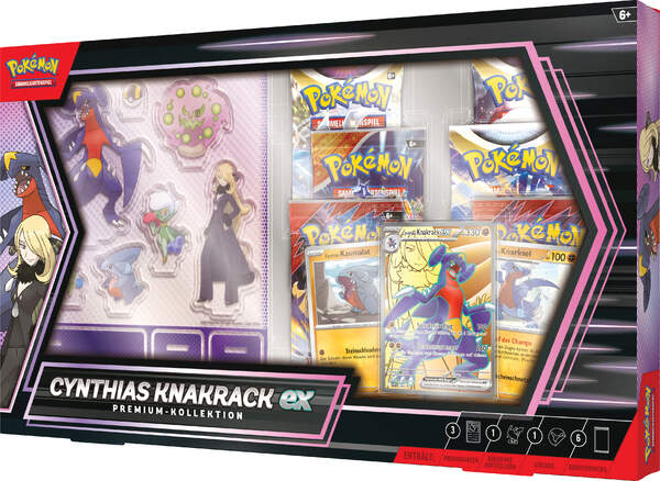 Pokémon Cynthias Knakrack-ex Premium-Kollektion – Box mit Promokarten, Boostern, Sticker und Aufstellern - Vorderseite