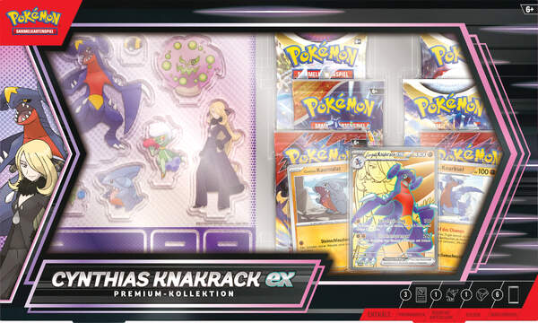 Pokémon Cynthias Knakrack-ex Premium-Kollektion – Box mit Promokarten, Boostern, Sticker und Aufstellern - Frontshot - gerade