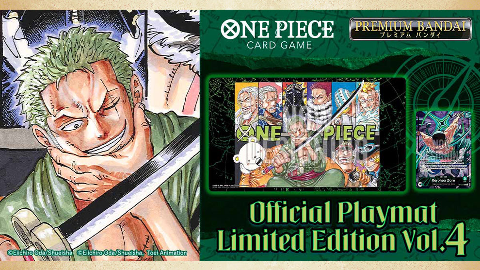 One Piece Card Game – Playmat Limited Edition Vol.4 (Zoro) mit exklusiver Promokarte – hochwertige Matte mit rechter Hand Crew Design