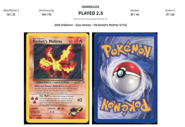 AOG Graded 2.5 - 2000 Pokémon – Gym Heroes – EN Rocket's Moltres 12/132