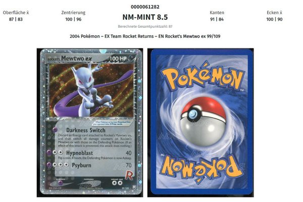 AOG Graded 8.5 - 2004 Pokémon – EX Team Rocket Returns – EN Rocket's Mewtwo ex 99/109